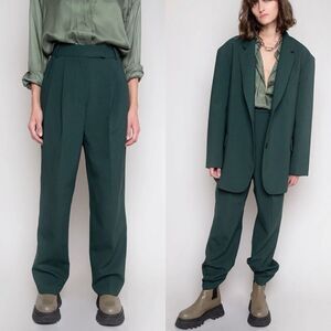 The Frankie Shop Bea Pleated Suit Pants Forest Green